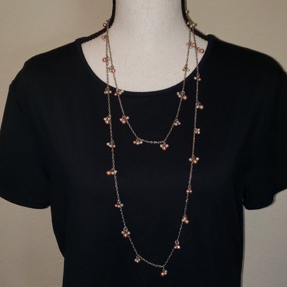 Silver colored necklace w pearl/orange clusters - Picture 2 of 3